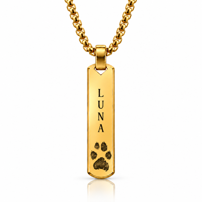 Gold Paw Print & Name Bar Necklace