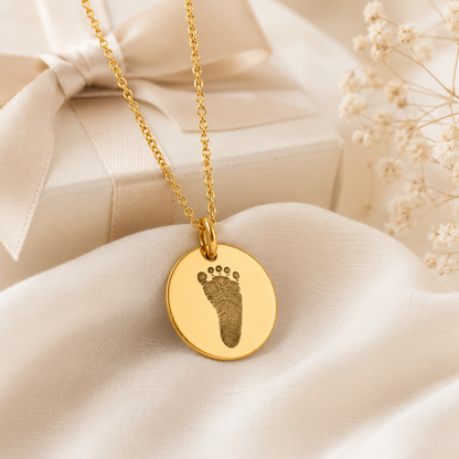 Gold Footprint Disc Necklace