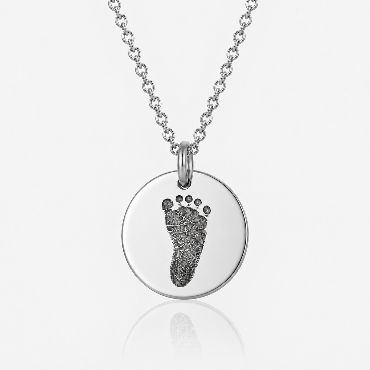 Silver Footprint Disc Necklace