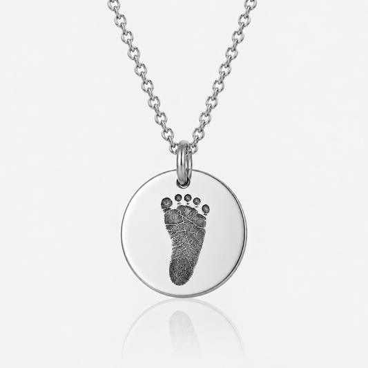 Silver Footprint Disc Necklace