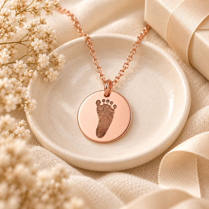 Rose Gold Footprint Disc Necklace