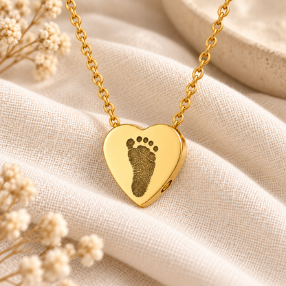 Gold Footprint Heart Urn Necklace