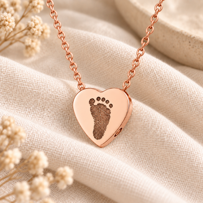 Rose Gold Footprint Heart Urn Necklace