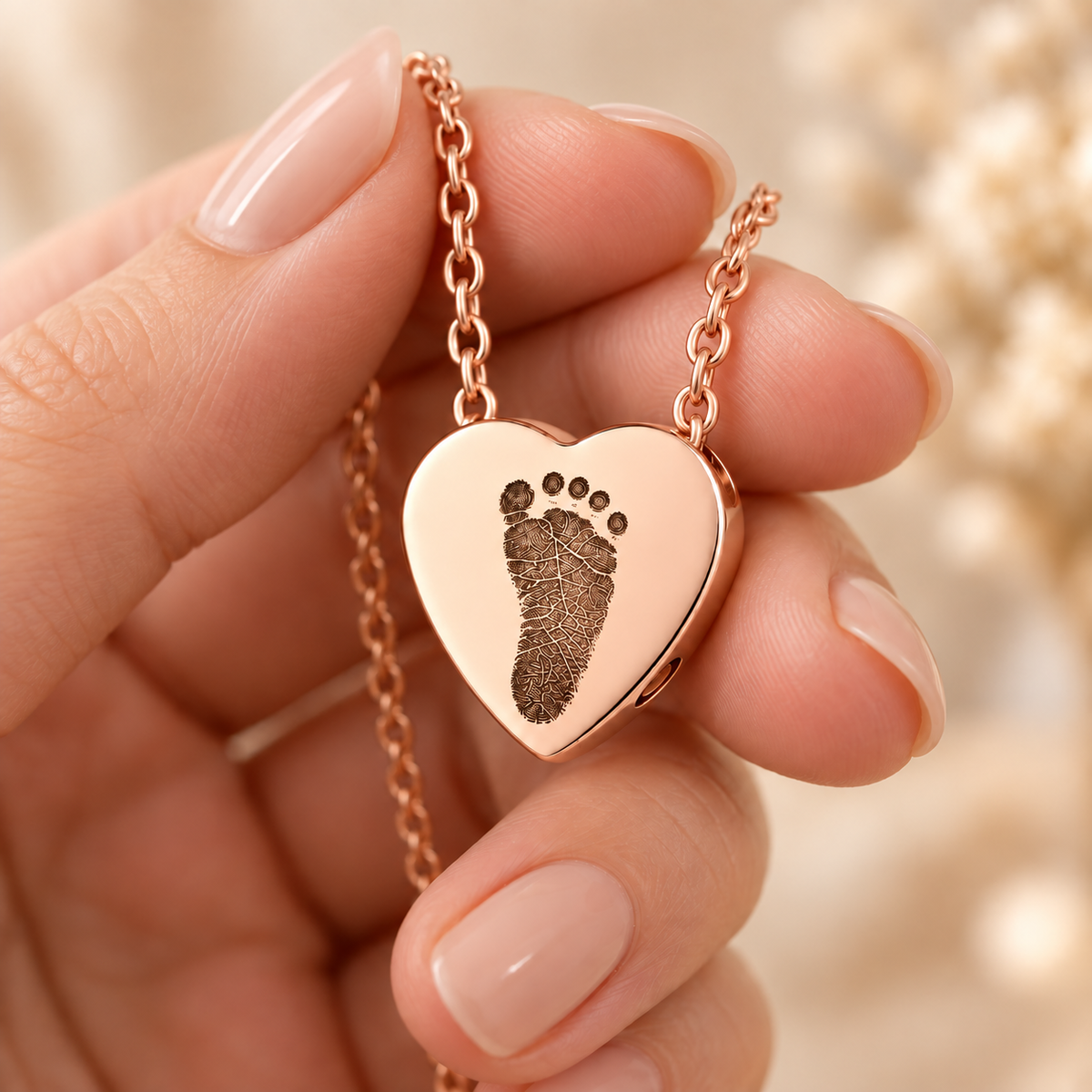 Rose Gold Footprint Heart Urn Necklace